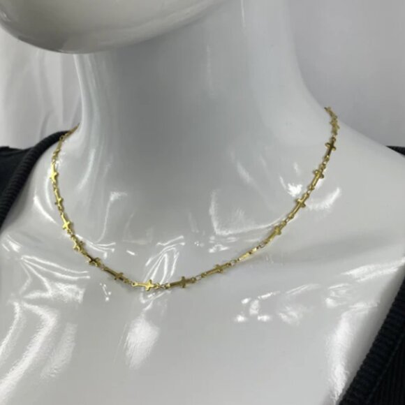 Cross Chain Stainless Steel Necklace Gold Plated Stainless Steel Handmade - Picture 9 of 11